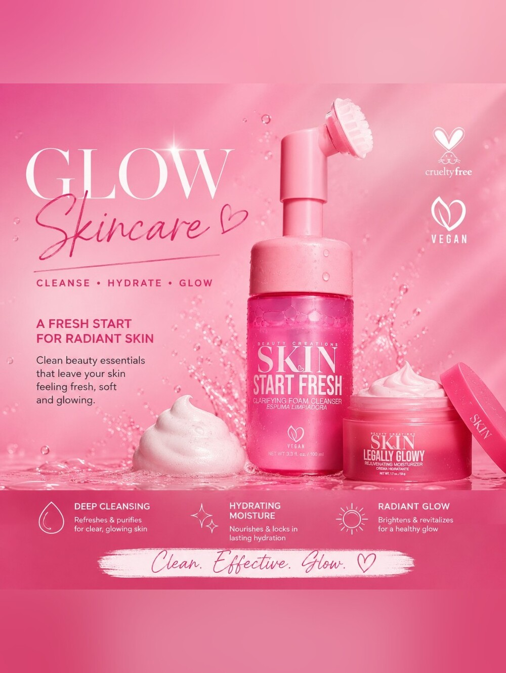 Vegan Pink Skincare Bundle | Hydrating Glow Set
